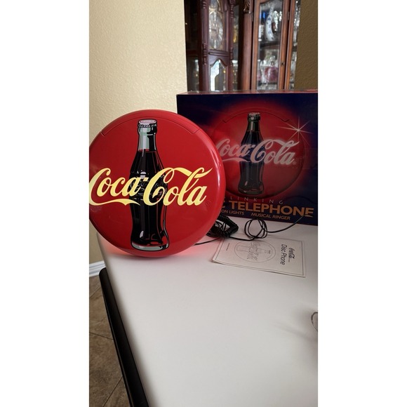 Vintage 1990s Coca Cola Neon Light Up Red Disc telephone Wall Decor - Picture 1 of 16